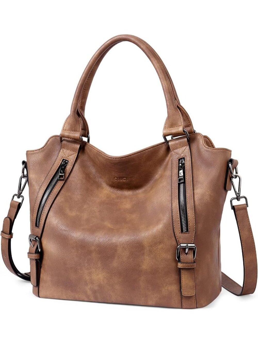 Women's Brown Vegan Leather Soft Handbag Purses Tote Fashion Crossbody Bags
